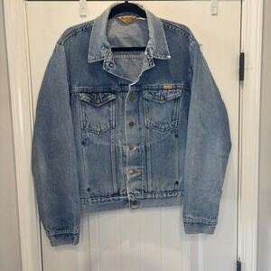 VTG 80s RUSTLER Denim Jean Jacket XL Blue Jean USA 79111PW Thrashed Distressed